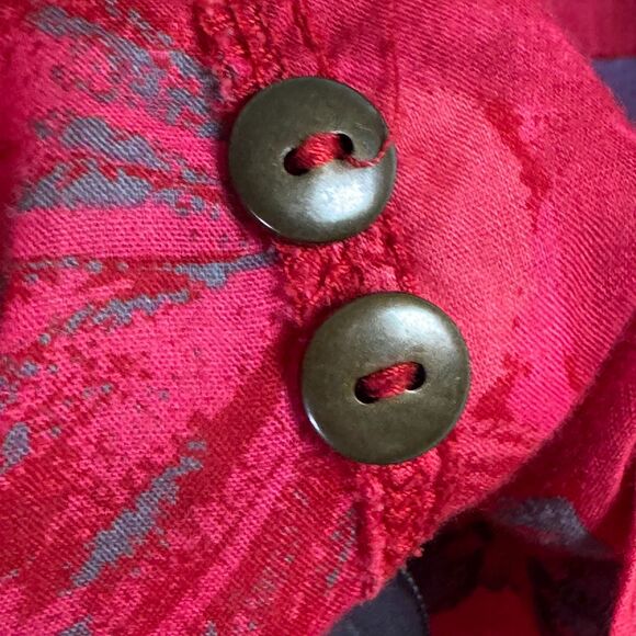 Vintage LizWear Womens Button Up Blouse Small Red Pink Floral Cotton 80s 90s - Picture 10 of 15